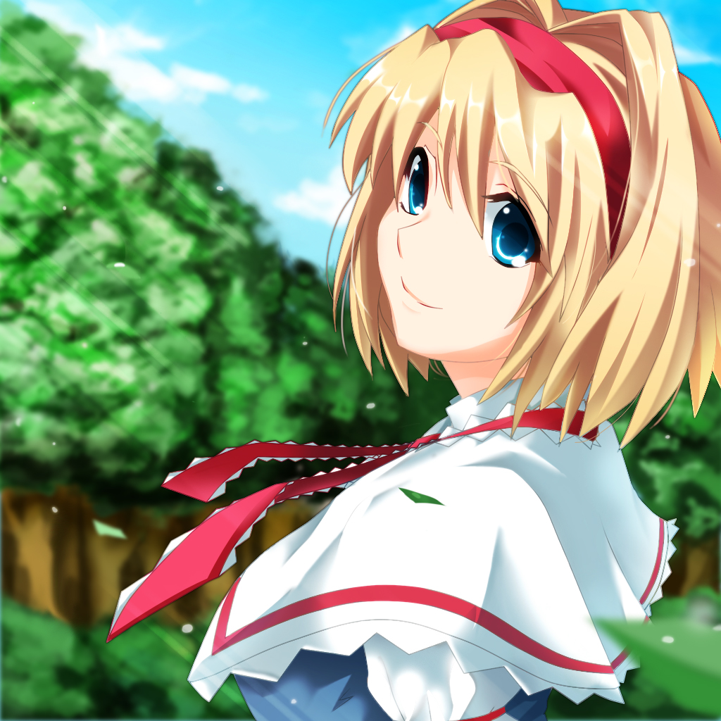 alice_margatroid, blonde_hair, blue_eyes, bust, capelet, hairband, short_hair, smile
