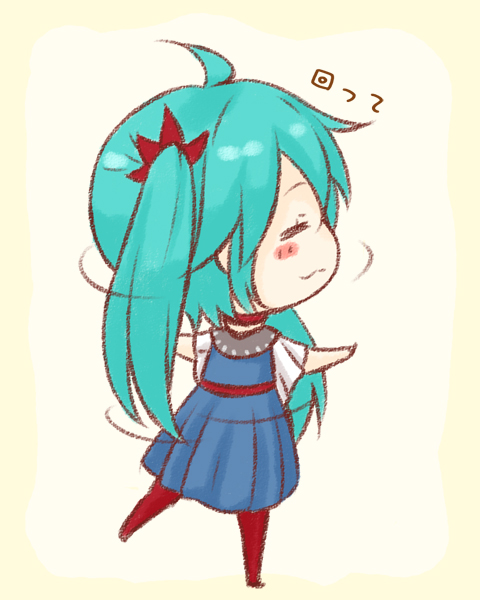 aqua_hair, blush, closed_eyes, dress, eyes_closed, hatsune_miku, karakuri_pierrot_(vocaloid), omu_(omu929)