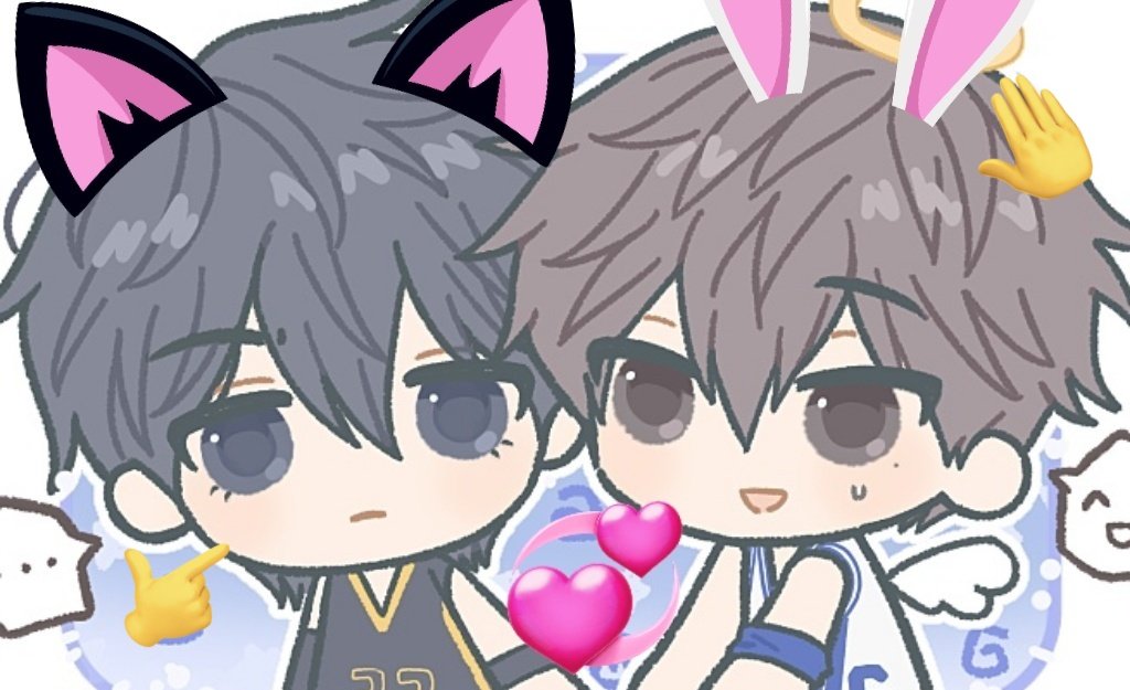 2boys, angel_wings, animal_ears, basketball_uniform, black_eyes, black_hair, black_jersey, blush