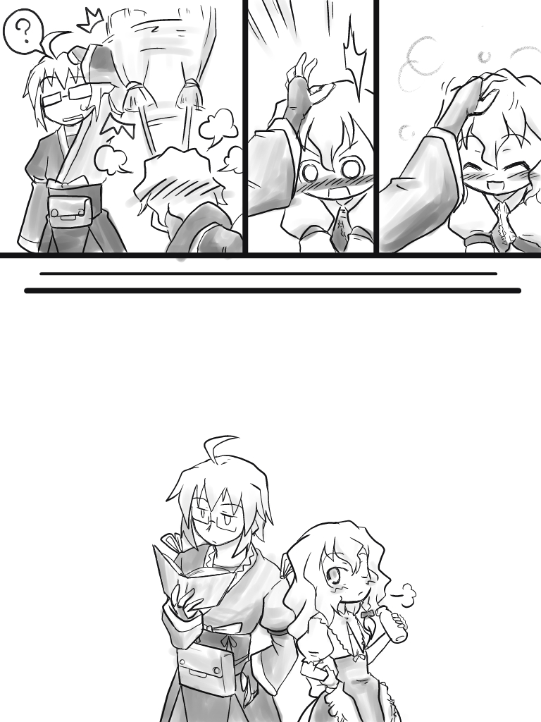 ?, ^_^, bottle, broom, closed_eyes, comic, futa4192, hitting