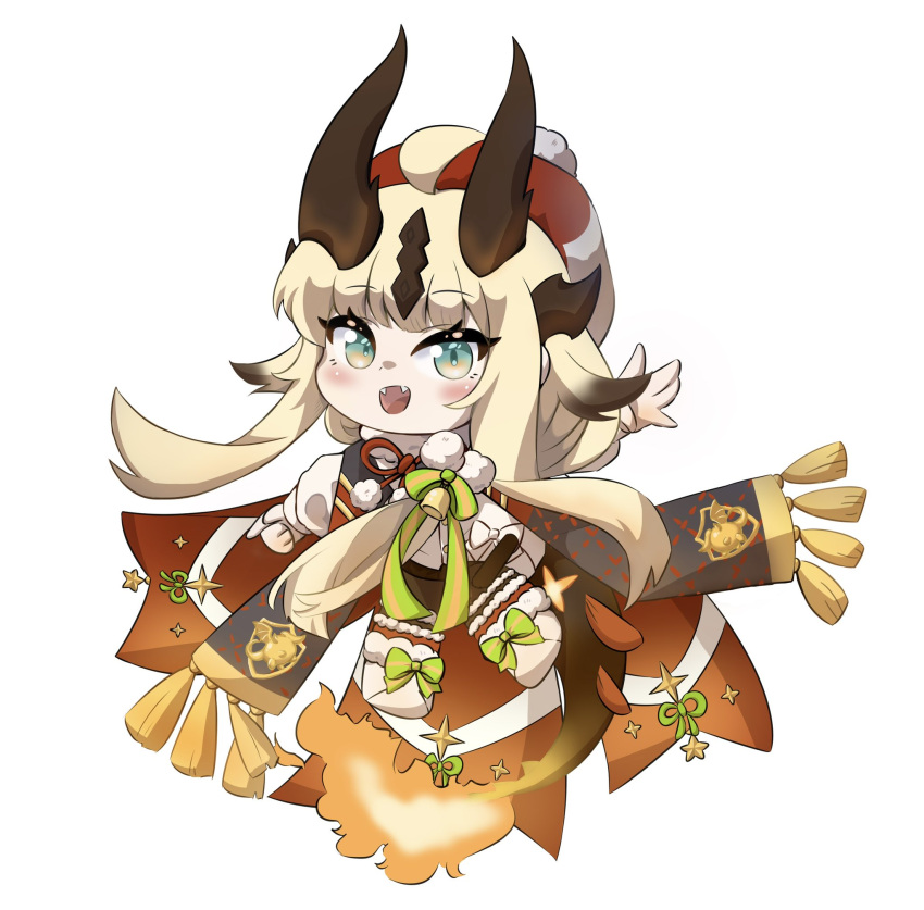 1girl, :d, ahoge, arknights, black_pantyhose, black_scarf, blush, chibi