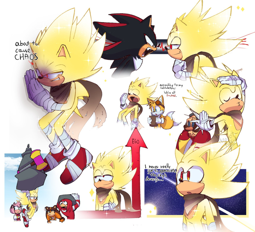 2girls, 5boys, amy_rose, animal_ears, animal_nose, arrow_(symbol), black_fur, blush