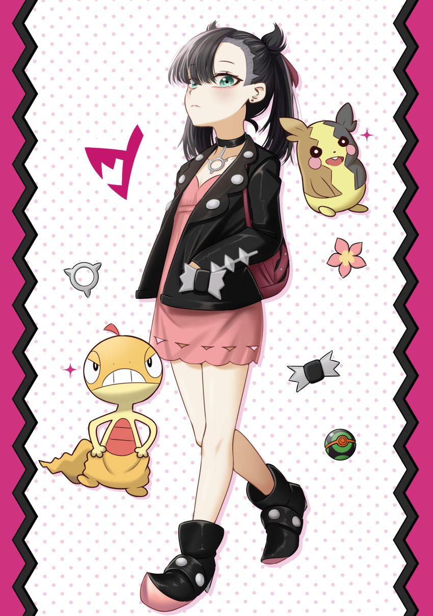 1girl, 2_saya, absurdres, backpack, bag, black_boots, black_choker, black_hair
