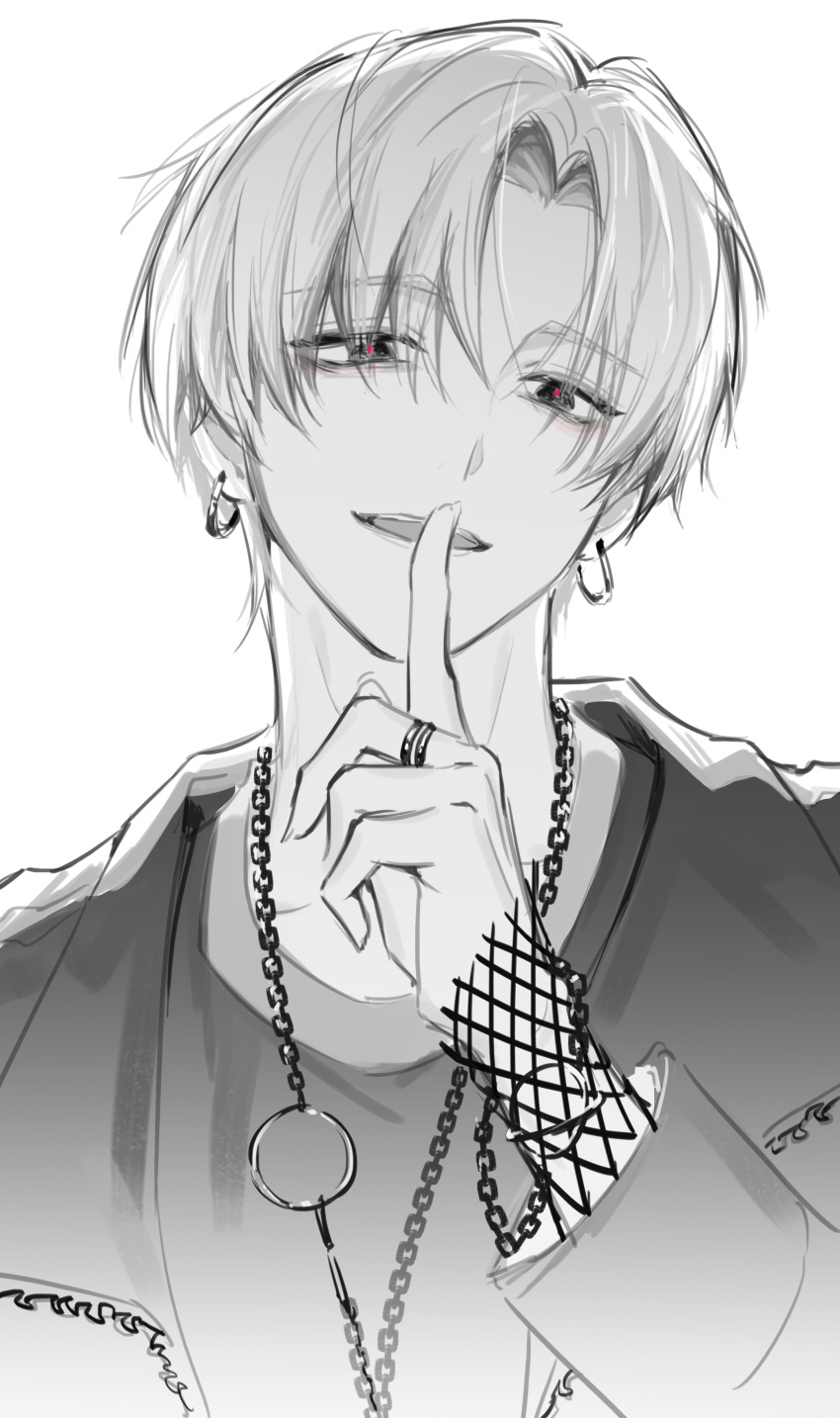 1boy, :d, absurdres, bracelet, chain, chain_bracelet, chain_necklace, commentary