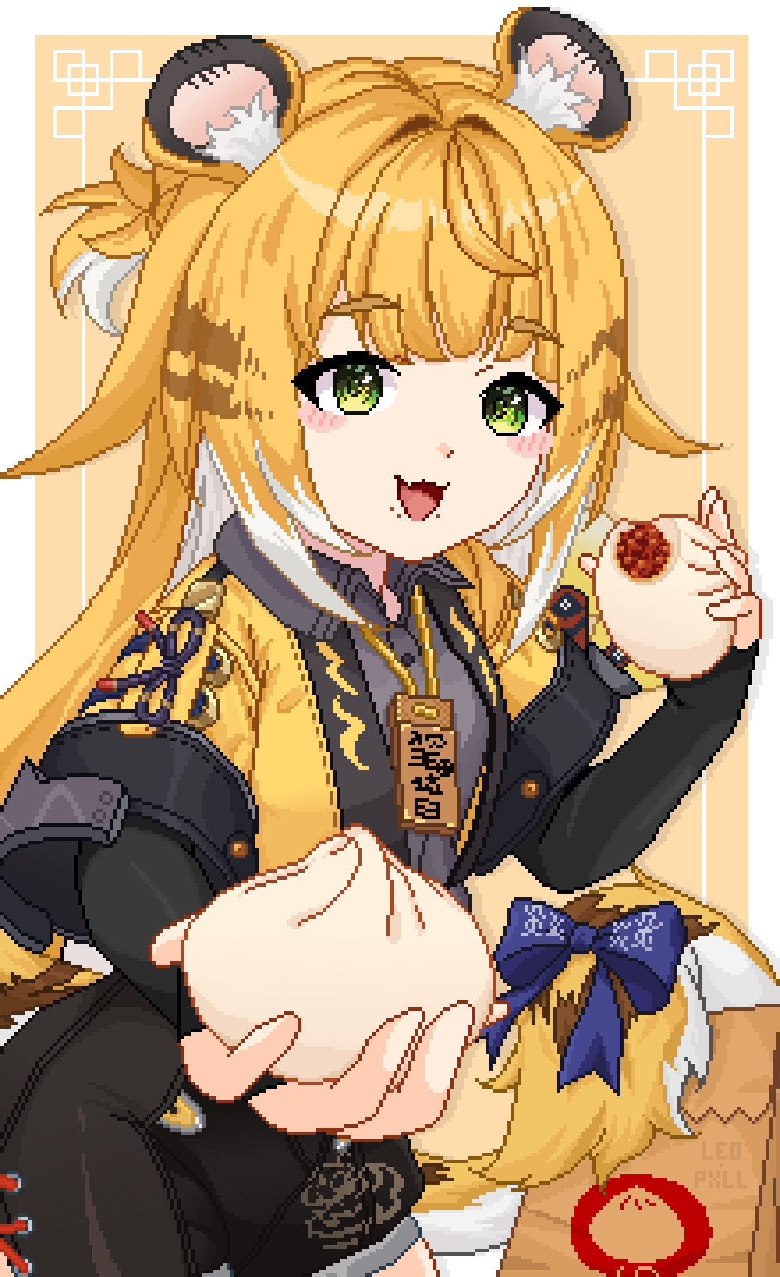 1girl, animal_ear_fluff, animal_ears, black_gloves, black_shirt, black_shorts, blonde_hair, cropped_jacket