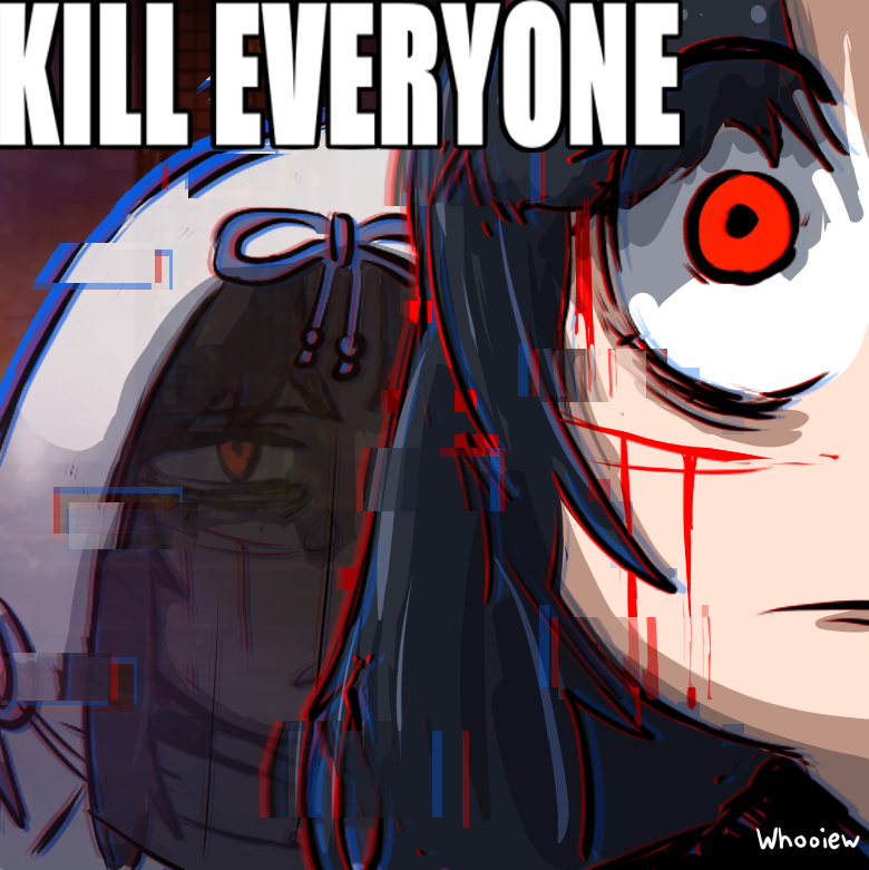 blue_bow, bow, glitch, kill_everyone_(meme), limbus_company, meme, pinky_(identity)_(project_moon), project_moon