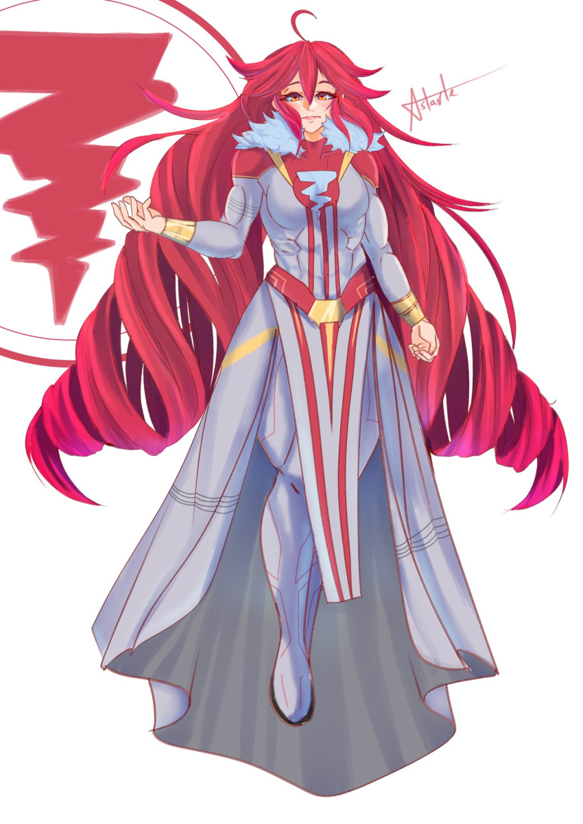 1girl, aged_up, ahoge, artist_name, astartefrost, big_hair, bodysuit, breasts