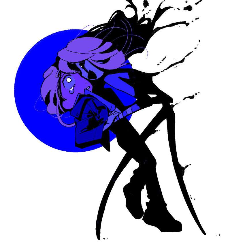 2girls, black_sclera, blonde_hair, circle, colored_sclera, commentary_request, five_nights_at_freddy's, five_nights_at_freddy's_2_(2025_movie), floating_hair, highres, jacket, korean_commentary, lisa_(fnaf), long_sleeves, multiple_girls, open_mouth, single_tear, smile, the_puppet_(fnaf), vanessa_(fnaf), white_background, yu_(user_yubyul)