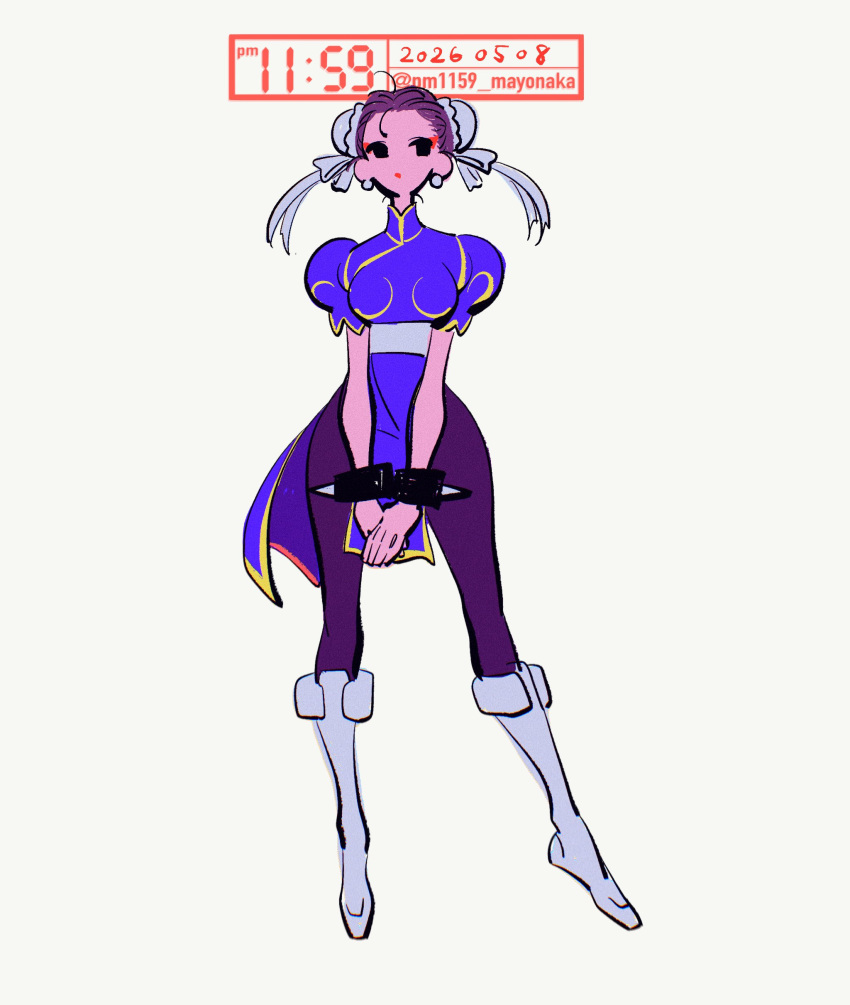 1girl, absurdres, black_eyes, blue_dress, boots, bracelet, breasts, brown_hair