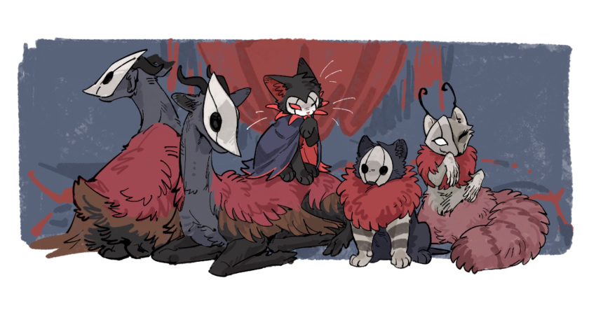 aaasakawa, animal_ear_fluff, animalization, antennae, black_cloak, black_eyes, black_fur, brumm_(hollow_knight)