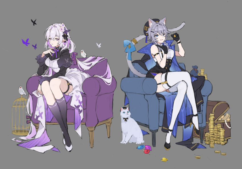2girls, absurdres, alternate_costume, animal, animal_ears, animal_print, ankle_strap, arm_strap