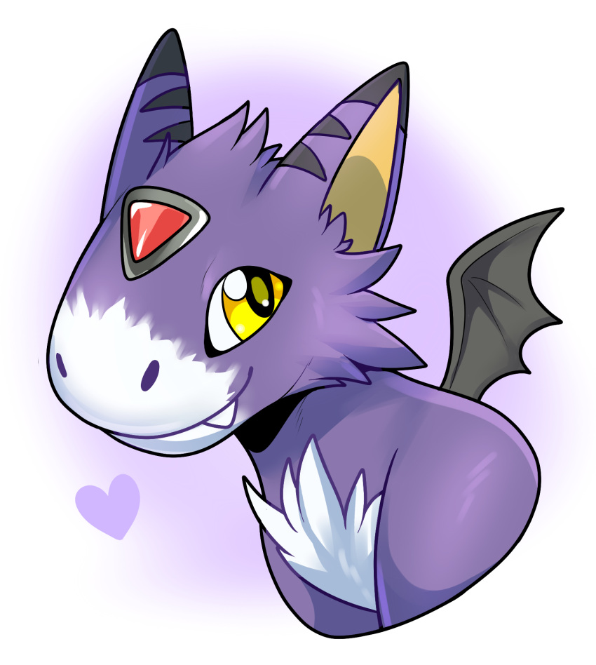 bat_wings, brown_eyes, commentary, digimon, digimon_(creature), dorumon, ectodrool, fang