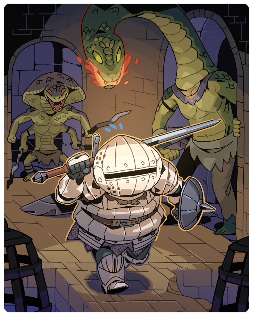absurdres, arm_shield, armor, breastplate, breath_weapon, breathing_fire, cpt_hamburger, dark_souls_(series)