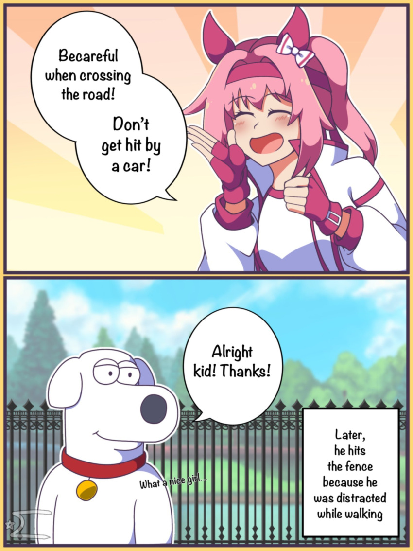 1boy, 1girl, animal_collar, animal_ears, blush, bow, brian_griffin, collar