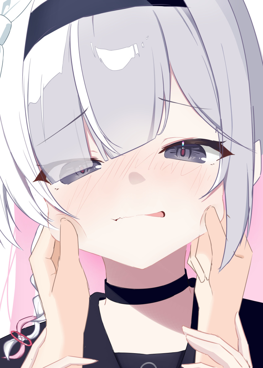 1girl, 1other, absurdres, ambiguous_gender, black_choker, black_hairband, black_sailor_collar, blue_archive