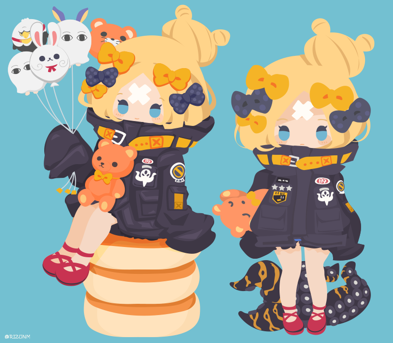 1girl, abigail_williams_(fate), abigail_williams_(traveling_outfit)_(fate), artist_name, balloon, bandaid, bandaid_on_face, bandaid_on_forehead