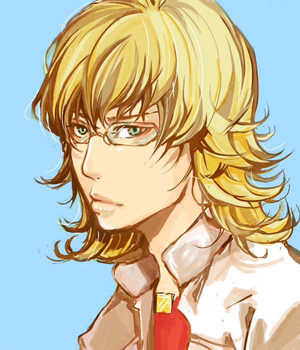 barnaby_brooks_jr, blonde_hair, glasses, green_eyes, jacket, jewelry, kadowaki_subaru, lips
