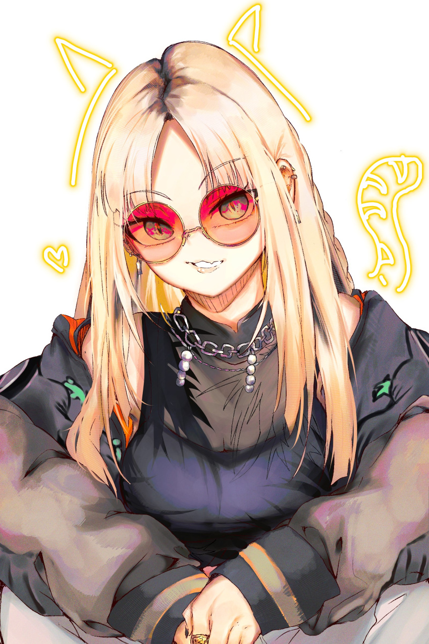 1girl, absurdres, animal_ears, black_hair, black_jacket, black_shirt, blonde_hair, byxis