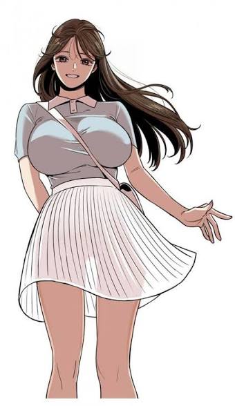 1girl, beautiful_gunbari, blunt_bangs, blush, breasts, brown_eyes, brown_hair, huge_breasts