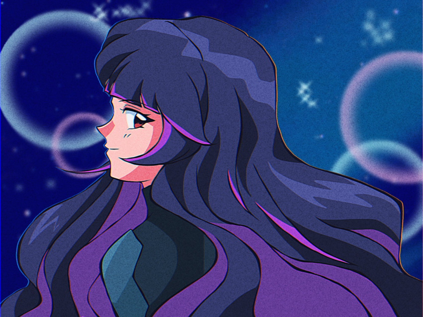 01sceptile, 1980s_(style), 1girl, blue_background, blue_bodysuit, blue_hair, bodysuit, commentary