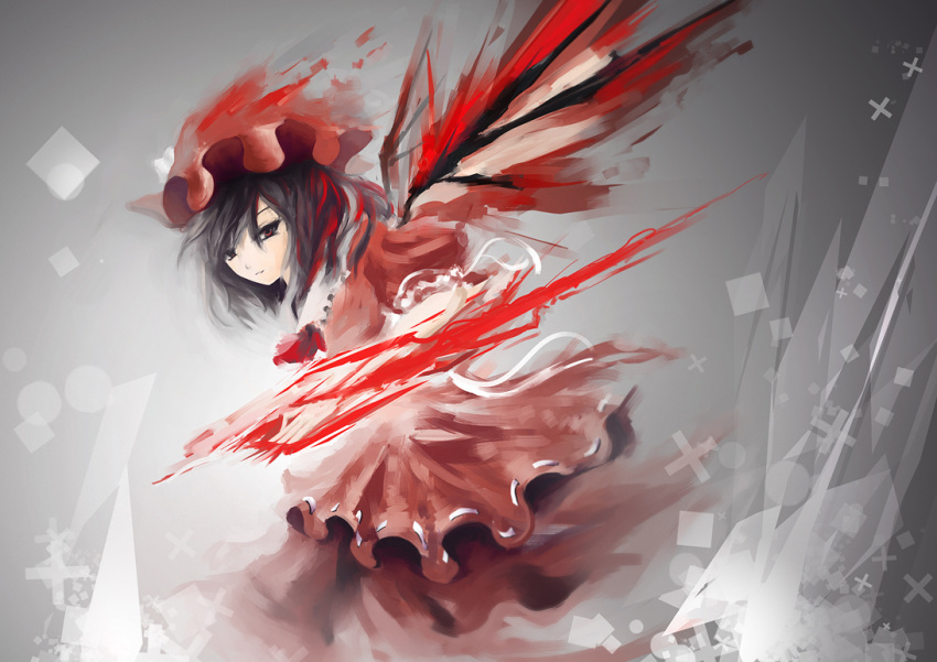 arufa, arufa_(hourai-sugar), black_hair, hat, red_eyes, remilia_scarlet, touhou, wings