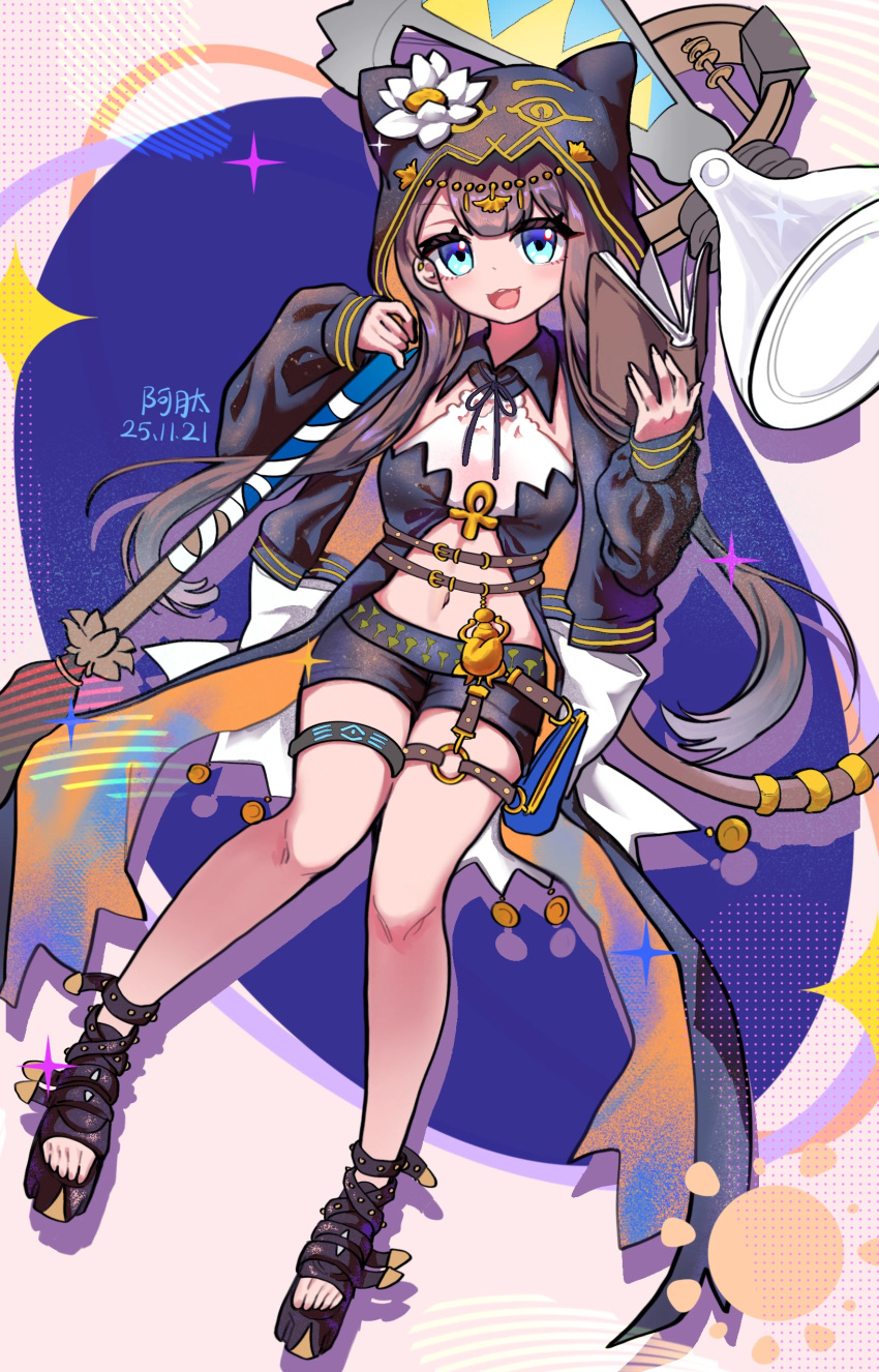 1girl, absurdres, animal_ears, ankh, arknights, atai_(56874442), blue_eyes, brown_hair