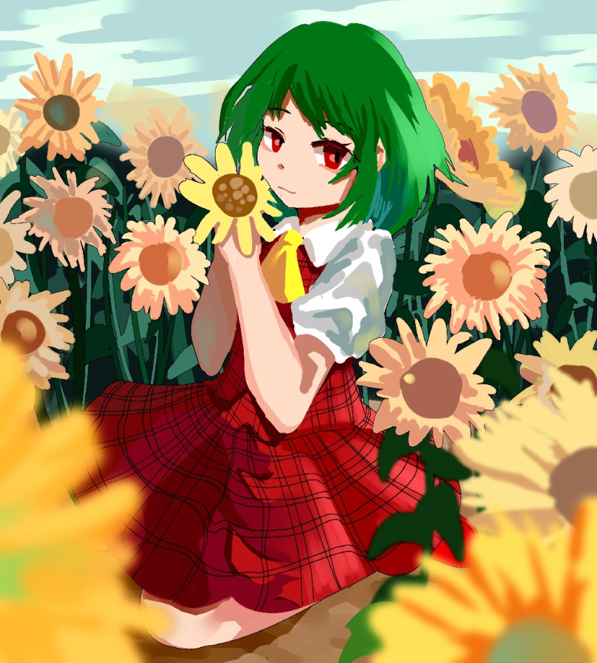 1girl, atai_(56874442), barefoot, bow, chinese_commentary, commentary_request, dress, field