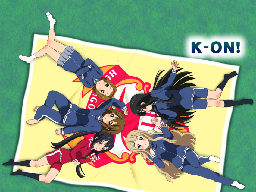 black_hair, blonde_hair, blue_eyes, brown_eyes, brown_hair, from_above, hirasawa_yui, k-on!