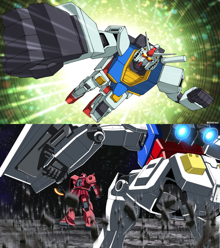 artist_name, axe, commentary, crossover, english_commentary, glowing, ground_shatter, gun_gun_cut