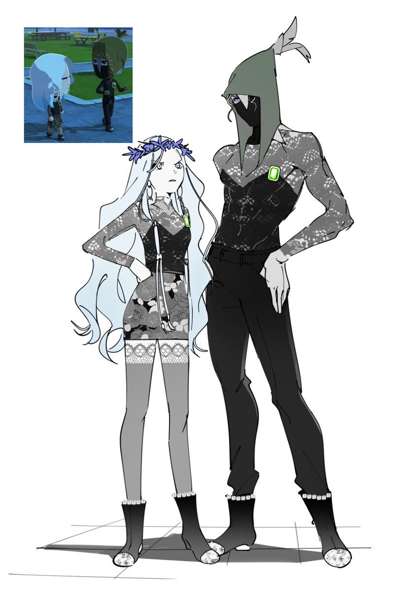 adapted_costume, attack_azarashi, black_boots, black_pants, blue_eyes, blue_hair, boots, commentary_request