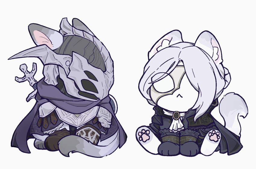 :<, animal_ears, animal_hands, armor, ascot, brooch, brother_and_sister, cape