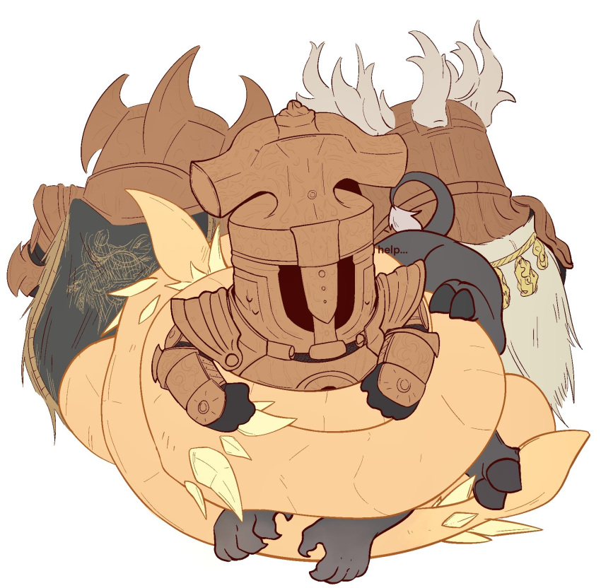 3boys, armor, cape, centaur, chibi, claws, commentary_request, crucible_knight
