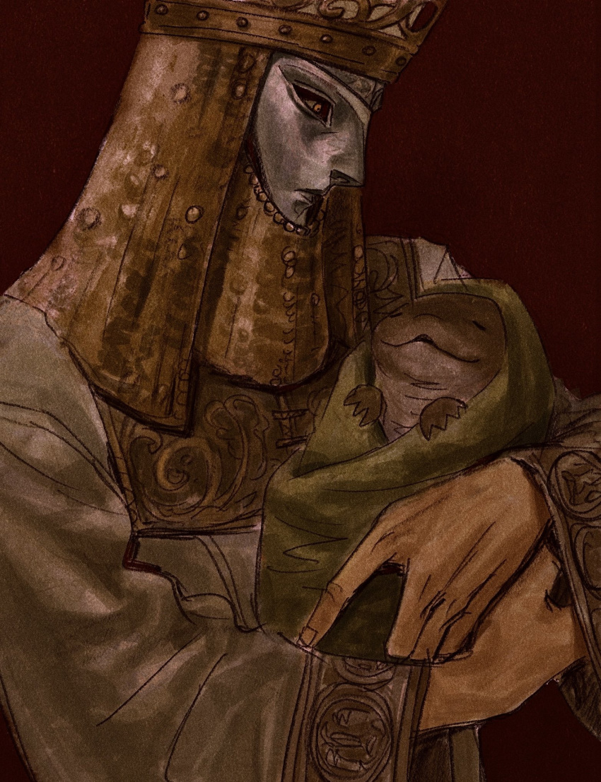 2girls, :3, alternate_form, baby, cloak, closed_eyes, commentary_request, covered_face