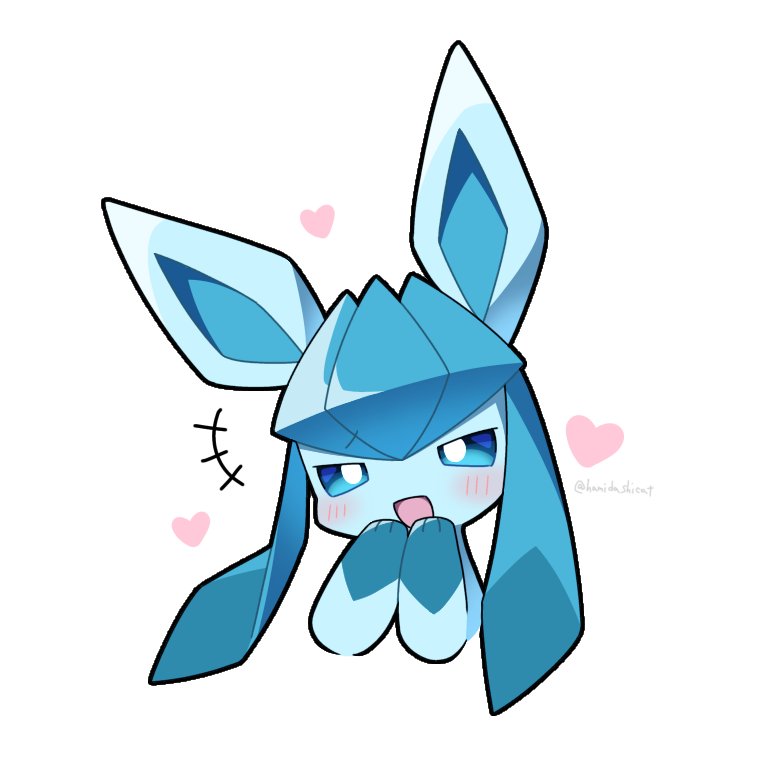 blue_eyes, bright_pupils, commentary_request, glaceon, hamidashicat, heart, open_mouth, pokemon