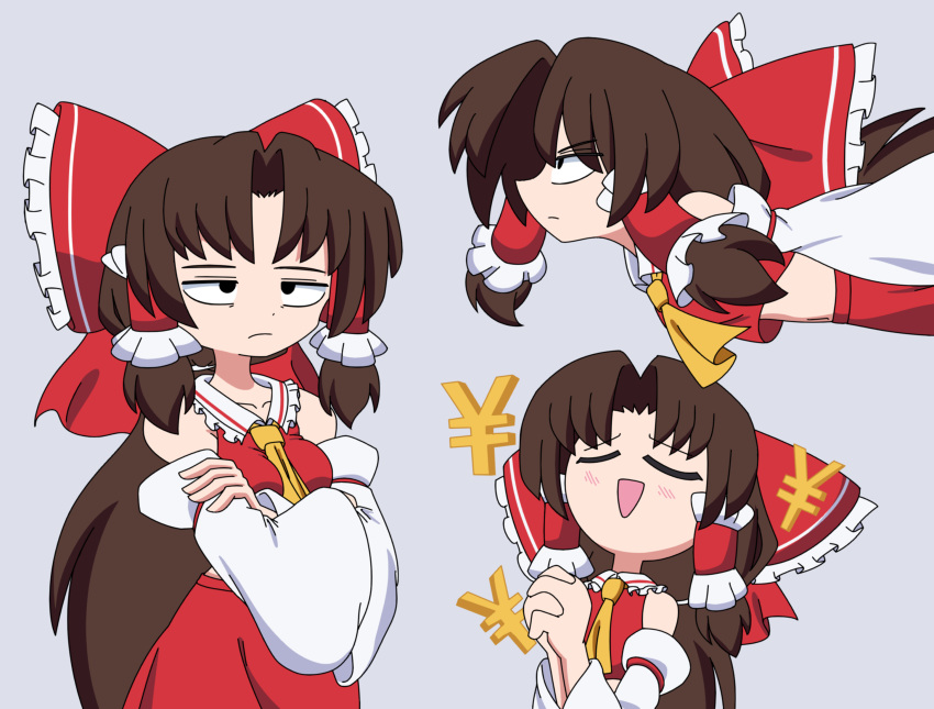 1girl, ascot, black_eyes, bow, brown_hair, canni_can, closed_eyes, closed_mouth
