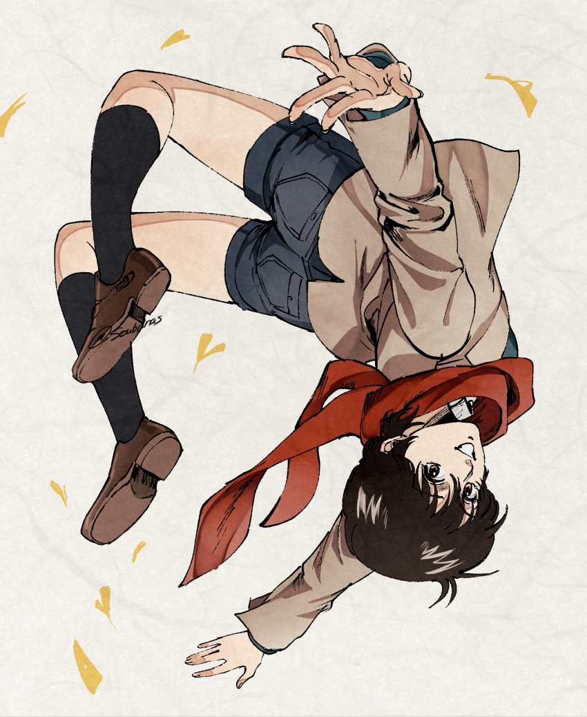 1girl, black_socks, brown_shoes, cat's_eye, clenched_teeth, commentary_request, h_(nxbfn779), highres
