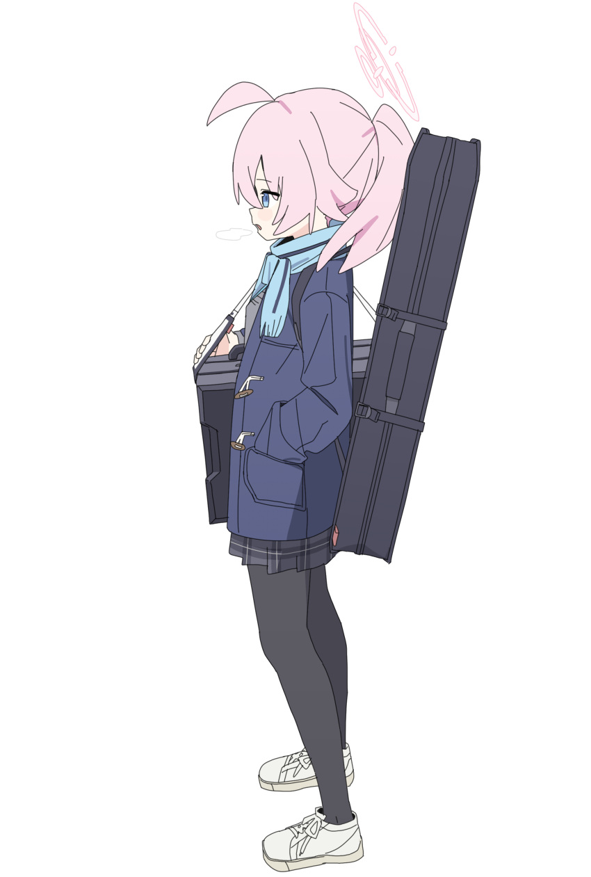 1girl, absurdres, ahoge, ame_miya_ta, black_pantyhose, black_skirt, blue_archive, blue_coat