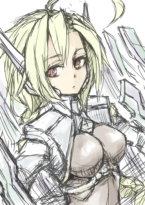 ahoge, bad_id, blazblue, blonde_hair, bodysuit, braid, brown_eyes, chatsubo