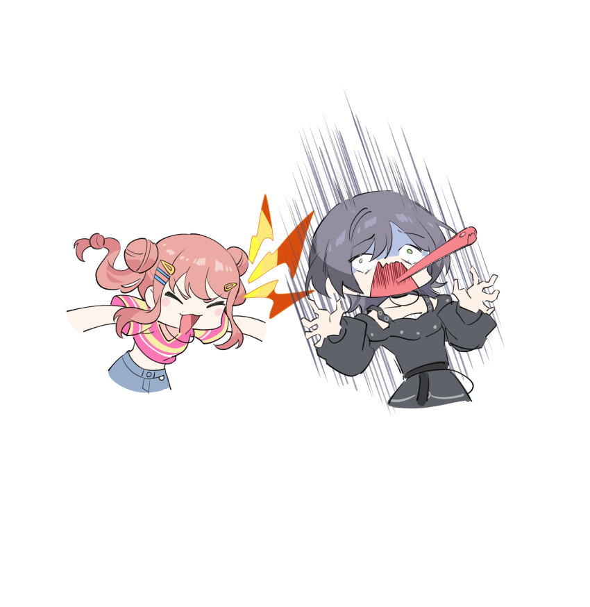 2girls, absurdres, bang_dream!, bang_dream!_our_notes, black_dress, commentary, dated_commentary, double_bun