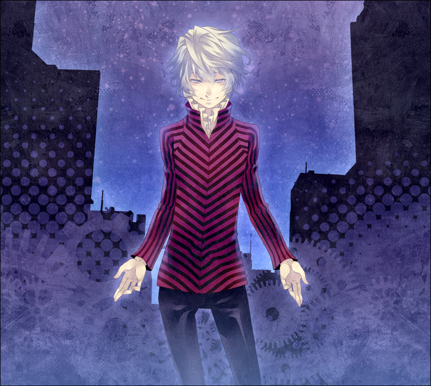 anguished_one, devil_survivor_(series), devil_survivor_2, gears, grey_eyes, popped_collar, tatsuji, turtleneck