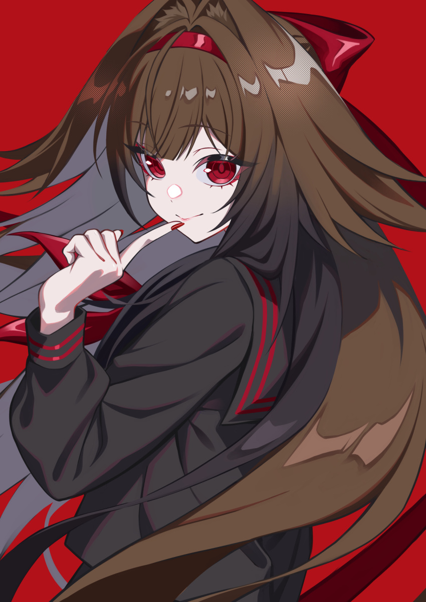 1girl, absurdres, alternate_costume, black_hair, black_serafuku, brown_hair, closed_mouth, commentary_request