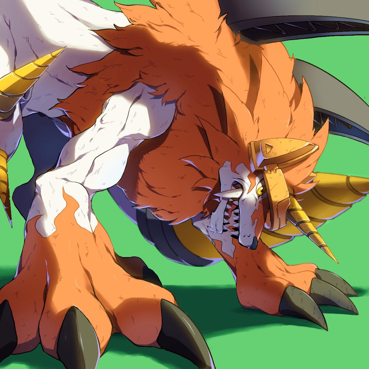 black_claws, claws, digimon, digimon_(creature), digimon_xros_wars, dorulumon, drill, fangs