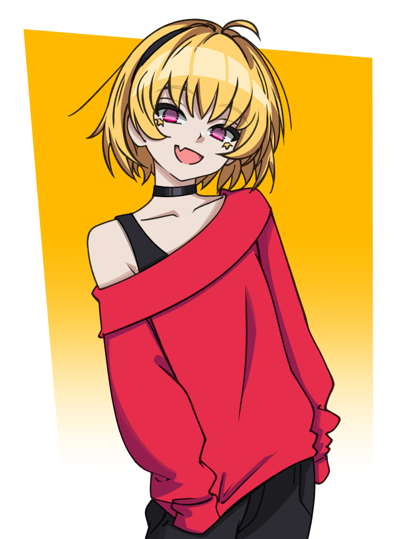 1girl, absurdres, black_choker, black_hairband, black_tank_top, blonde_hair, bocchi_the_rock!, choker