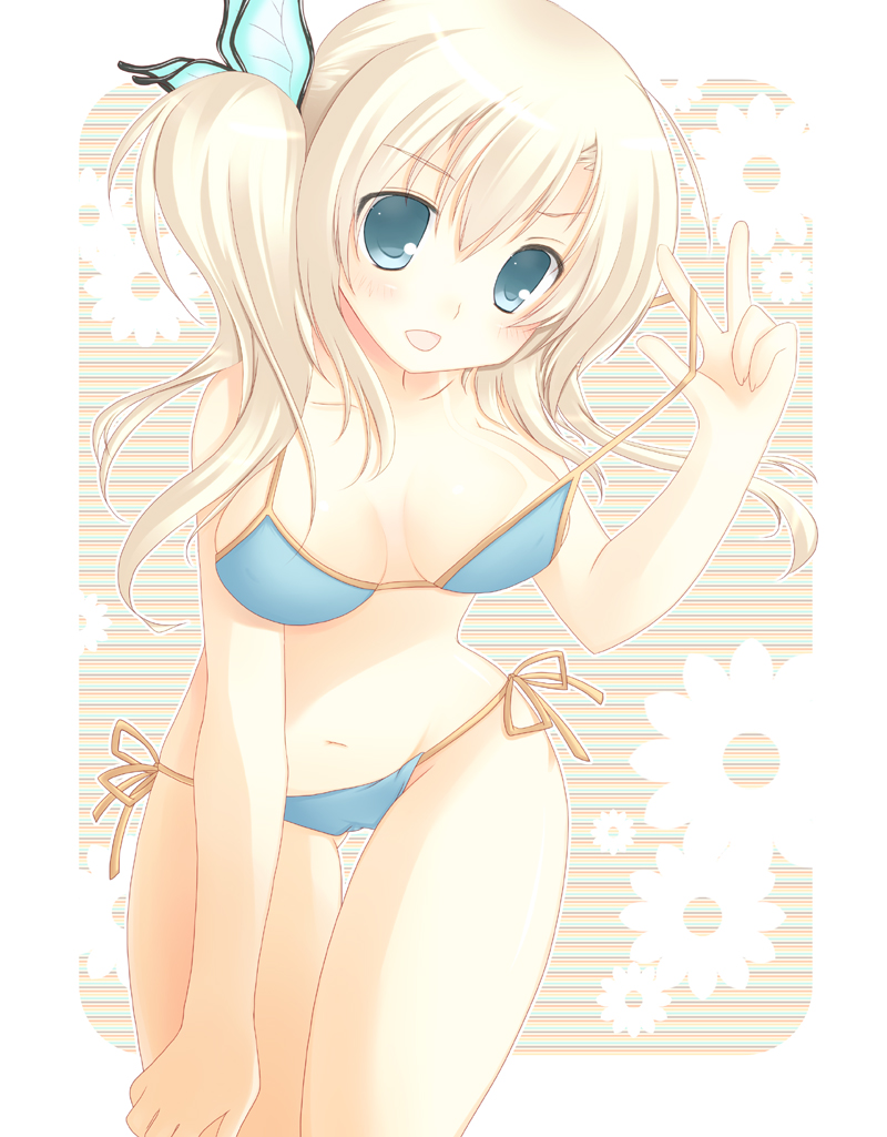 bikini, blonde_hair, blue_eyes, boku_wa_tomodachi_ga_sukunai, butterfly, izumiyuhina, kashiwazaki_sena, leaning_forward