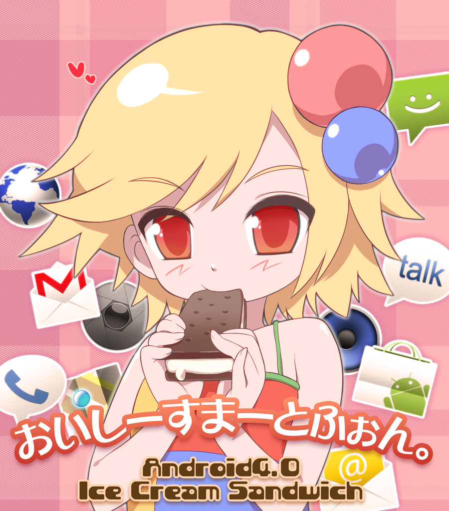 1girl, 2000s_(style), android_(mascot), android_(os), blonde_hair, circle_hair_ornament, cot_(cossan), earth_(planet)