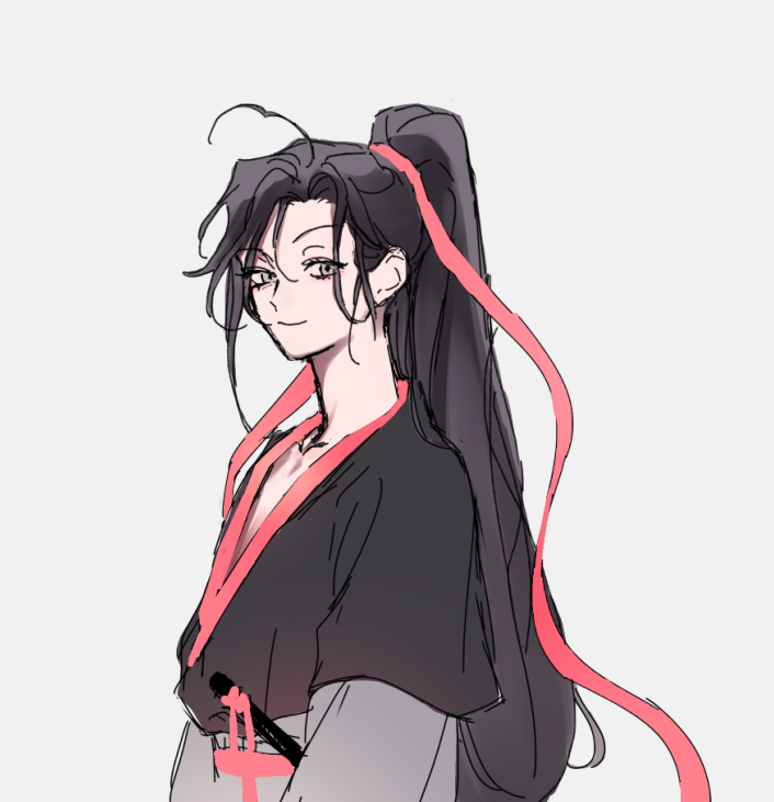 1boy, ahoge, androgynous, black_hair, black_hanfu, chenqing_flute, chinese_clothes, closed_mouth