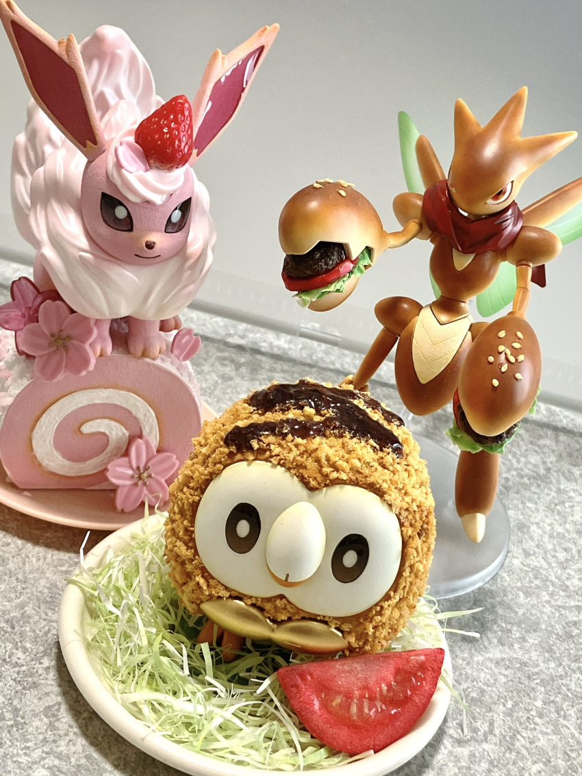alternate_color, alternate_shiny_pokemon, animal_focus, bird, burger, cake, cherry_blossoms, clay_(medium)