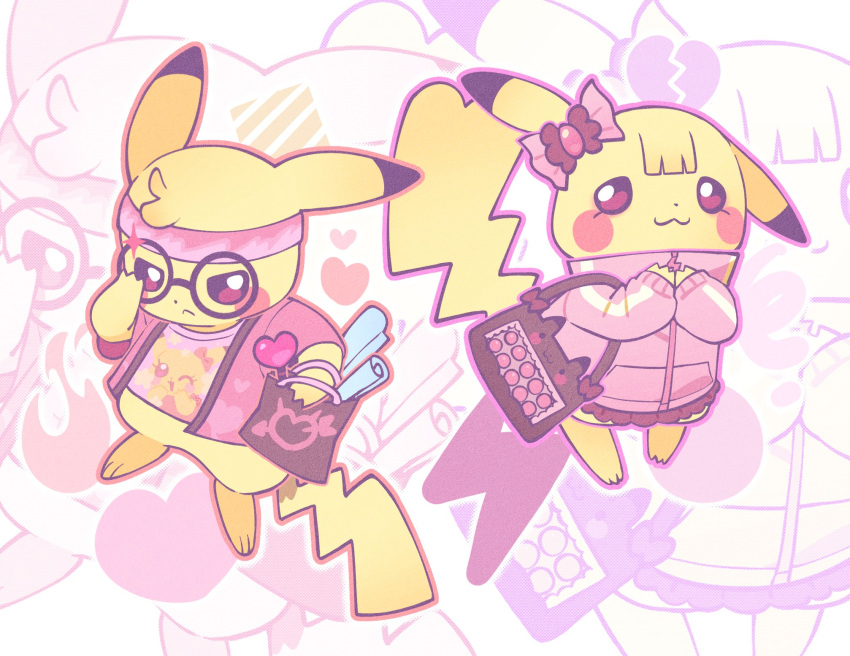 :3, adjusting_eyewear, animal_focus, bag, bow, brown_bag, character_bag, character_print