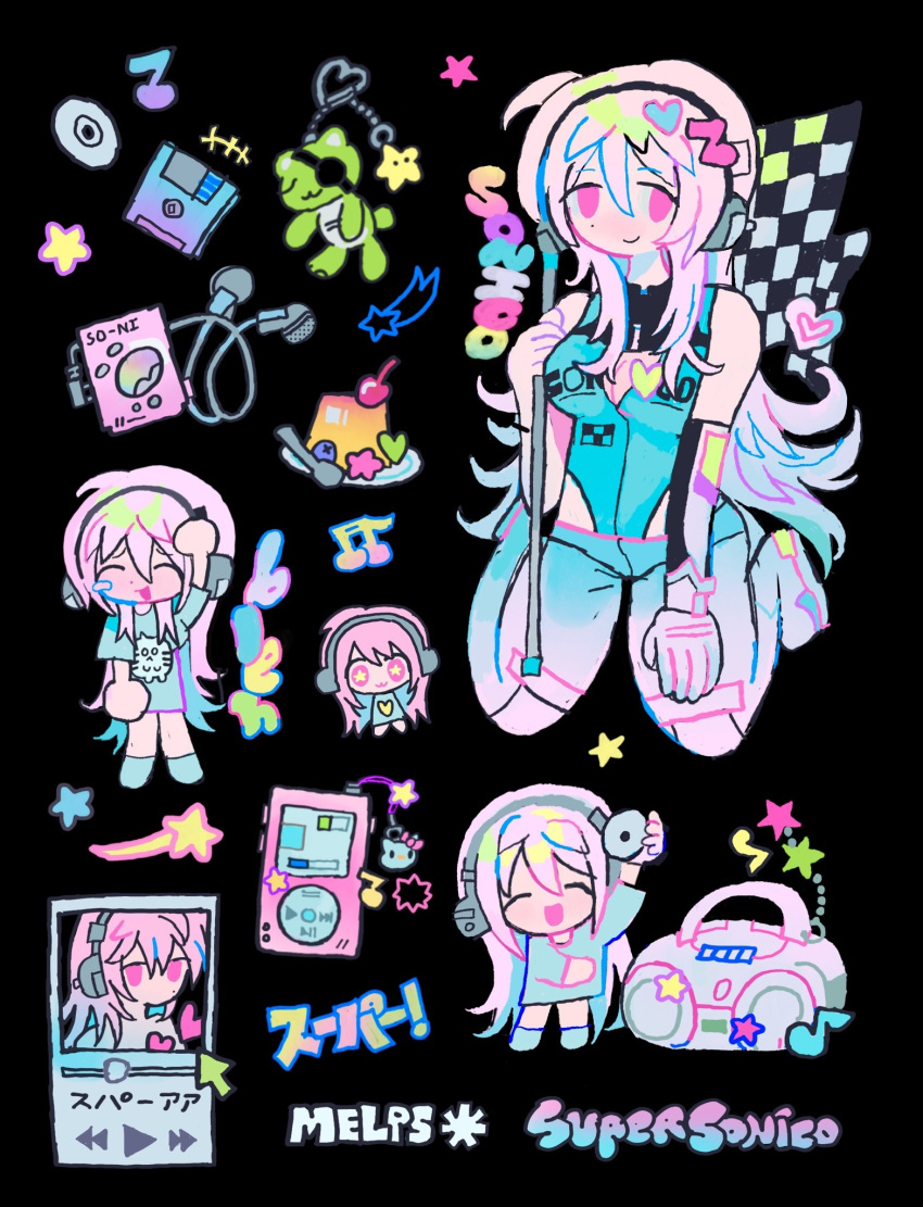 artist_name, asterisk_(symbol), black_background, blueberry, cd_player, character_name, charm_(object), cherry