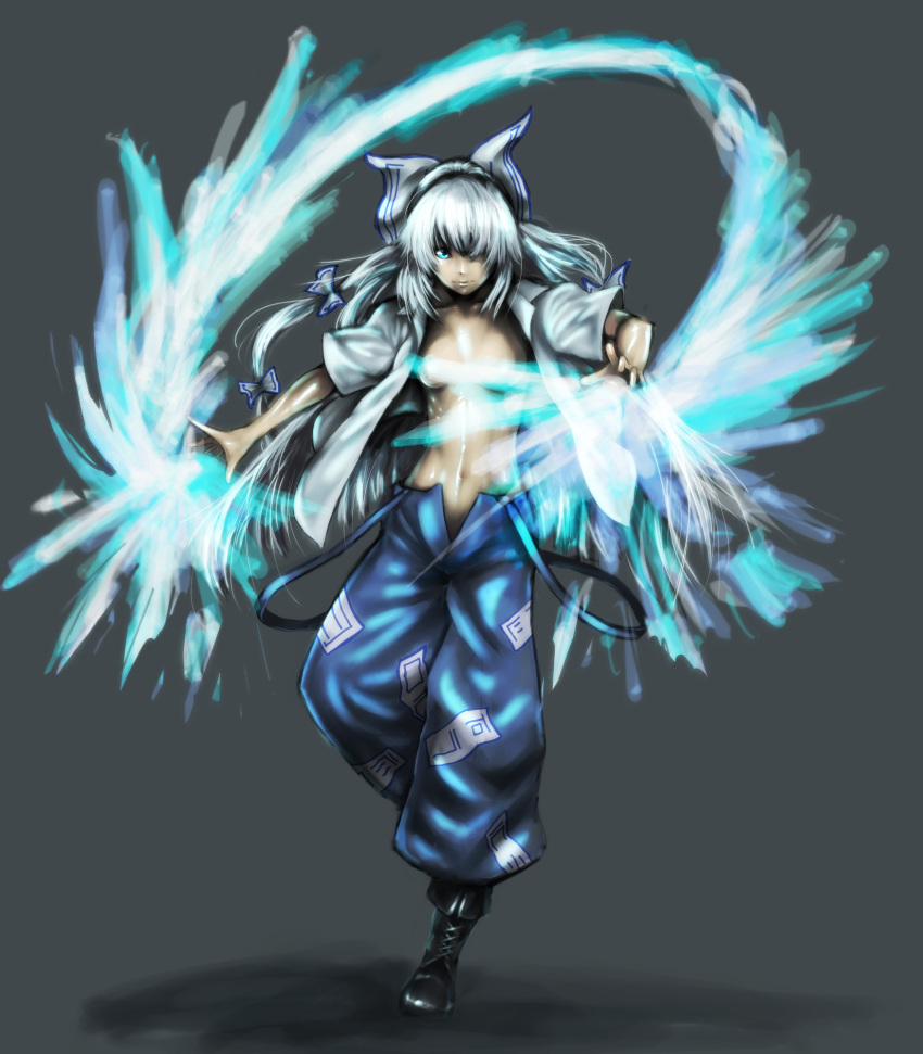 alternate_color, alternate_element, baten_(gei-vorugu), boots, bow, breasts, dress_shirt, fire